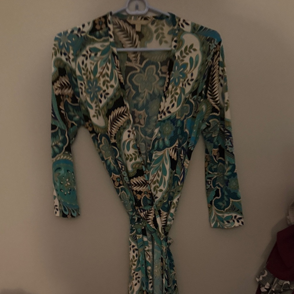 Banana Republic Teal and Black Floral Midi Dress